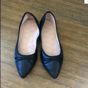 Black Pointy Toe Bow Faux Leather Ballet Flats